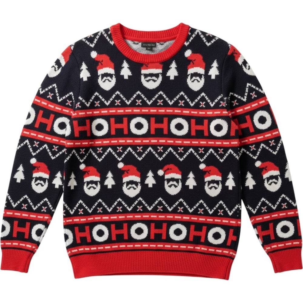 HM Mens Santa Ho Ho Ho‎ Ugly Christmas Sweater black Red Small Holiday Knit